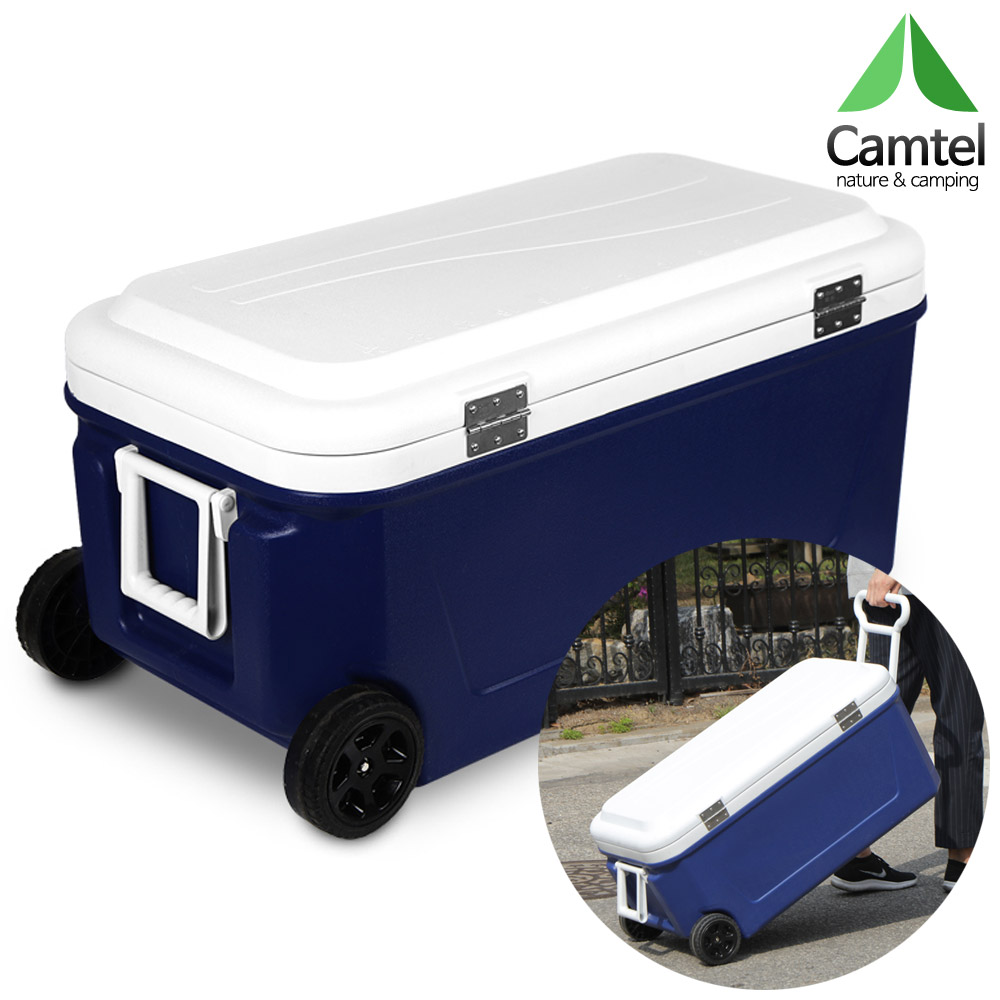 CAMTEL 이동식 캐리어 80L 대용량 아이스박스 ST-8000 피크닉 낚시 캠핑 야외활동 보냉백 원터치잠금장치 강력한보냉효과 물빠짐기능