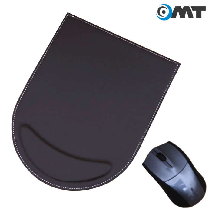 OMT 고급 가죽 마우스패드 OMP-43 블랙 손목보호쿠션 게이밍패드 가죽소재 방수재질 250X200mm [부드러운 슬라이딩/정확한 브레이킹/손목보호]