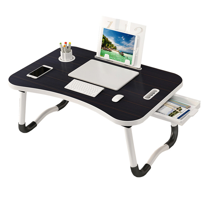 OMT 서랍형 원목 접이식 좌식 책상 테이블 OTB-644 노트북 받침대 활용 이동식 손잡이 태블릿거치 컵홀더