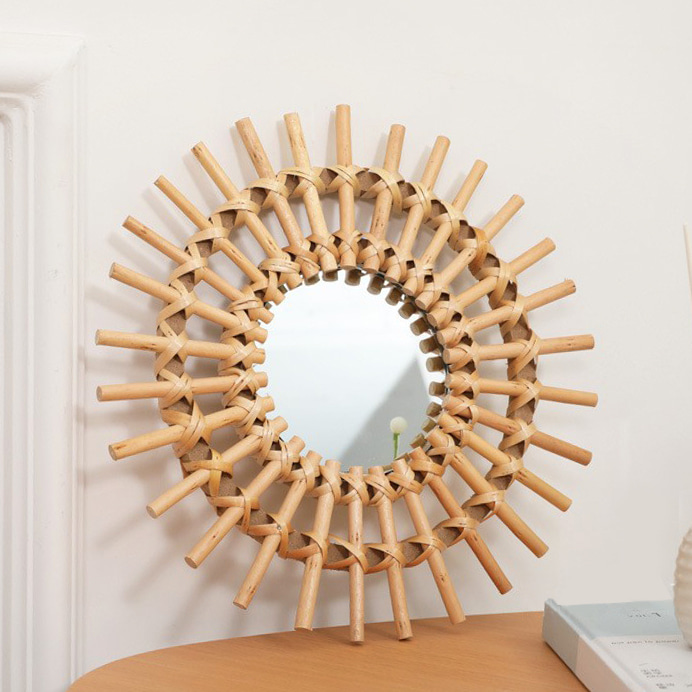 OMT 인테리어 소품 라탄 벽걸이 거울 OMR-Y40 40CM 거실 침실 카페