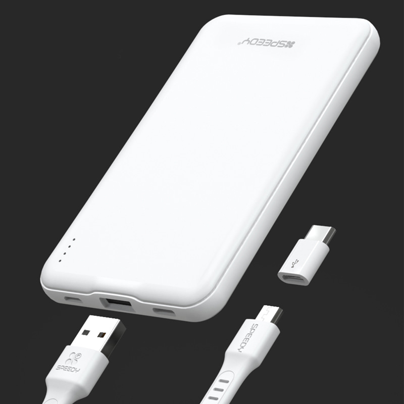 휴대용 슬림형 5000mAh 보조배터리 2포트 USB 5핀 C타입 젠더포함 핸드폰 태블릿 충전기