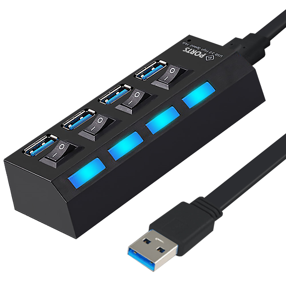 RRP 4포트 USB3.0 USB허브 DJH-3100 선길이 1m 온오프 개별스위치 고속전송