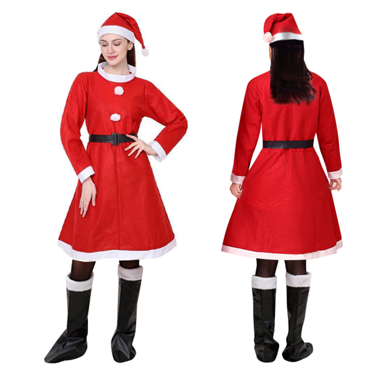 OMT 크리스마스 여성용 산타복 원피스+벨트+모자 풀세트 OCR-CL96W 파티용품 코스튬
