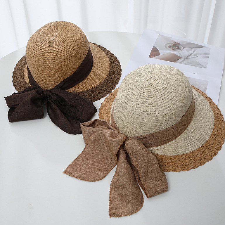 자외선차단 여름모자 라탄 리본 라피아햇 여성 썬캡 모자 OFDJ-HT23